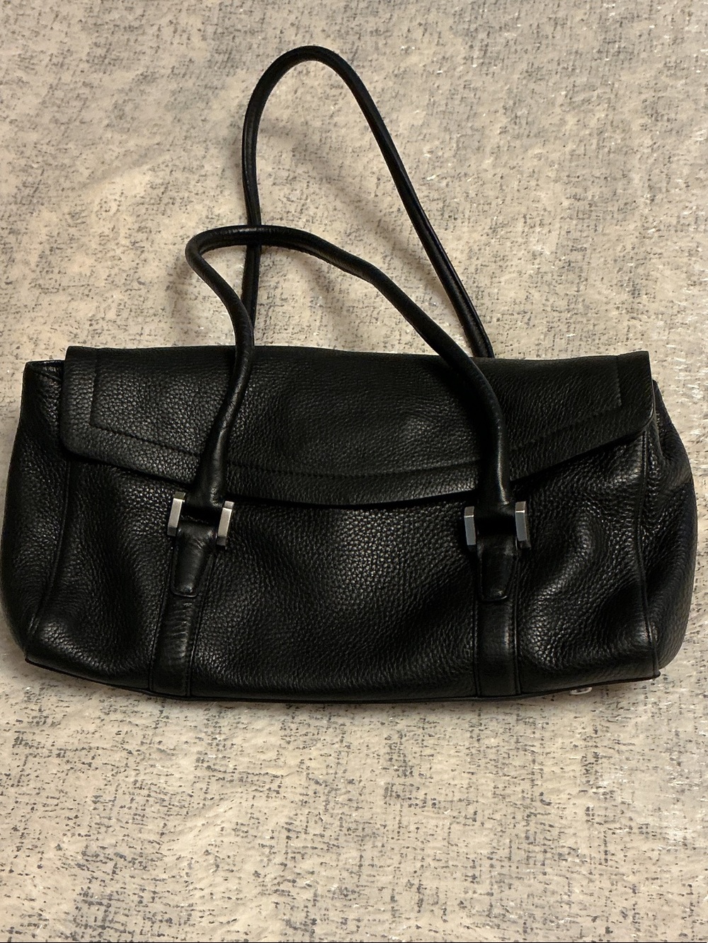 Ellen Tracy Black Leather Double-Handle Shoulder Bag